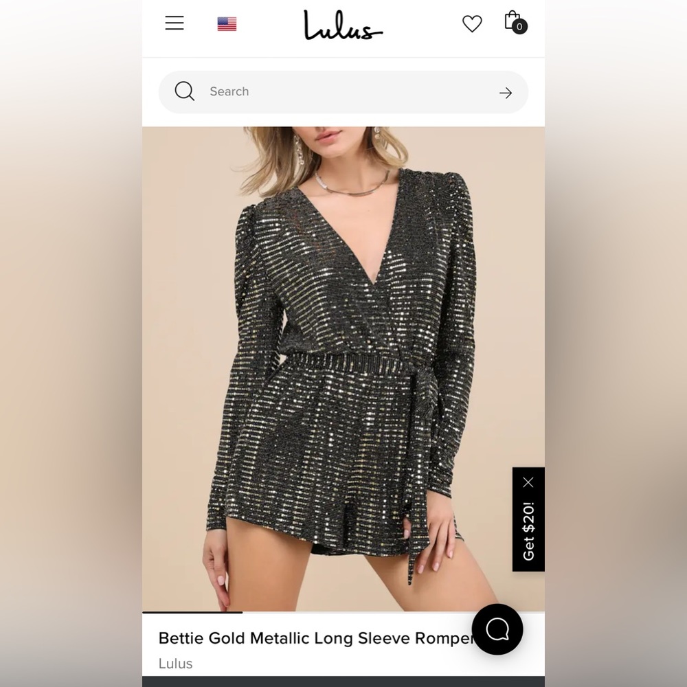Lulu's Gold Metallic Long Sleeve Romper